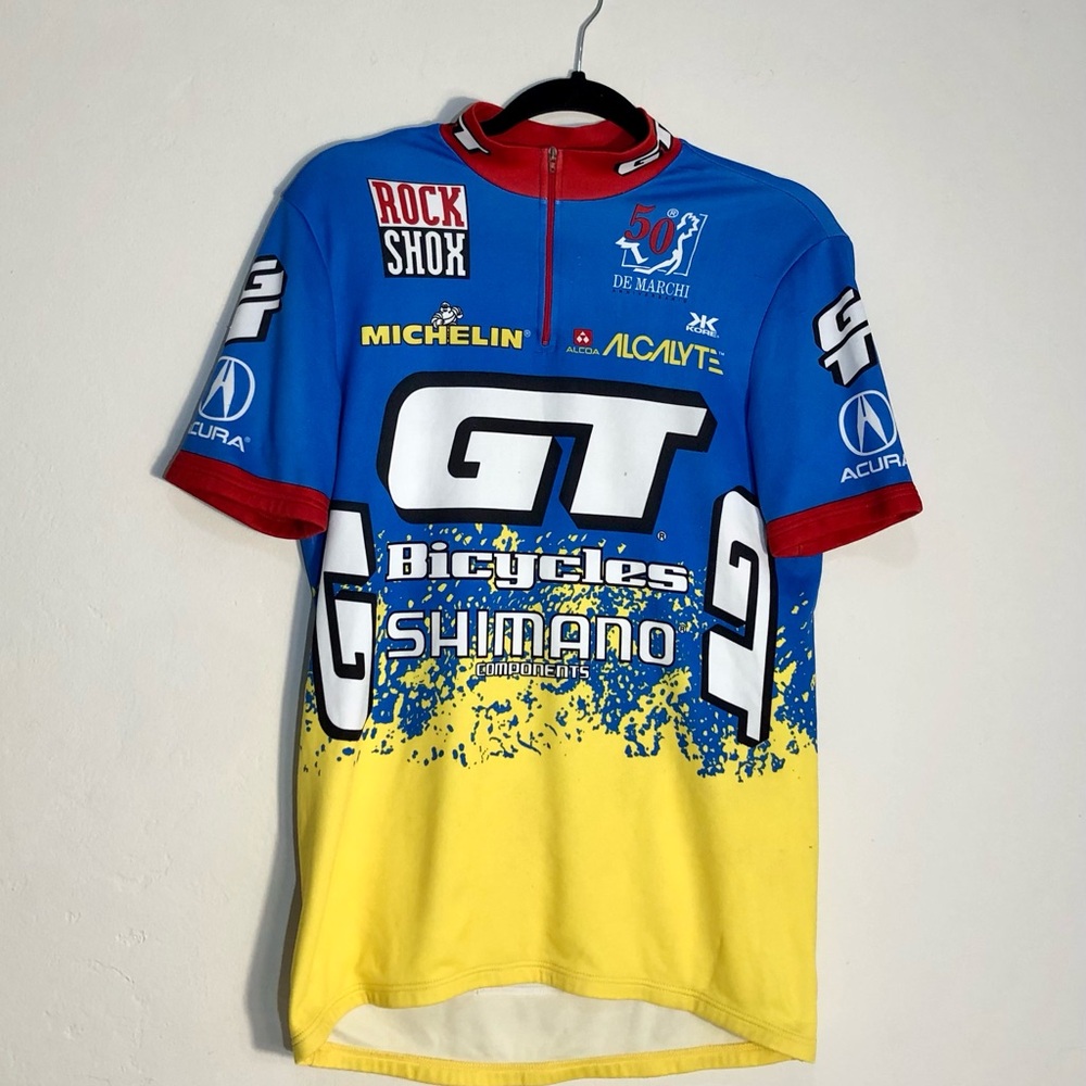 Vintage GT bike jersey De Marchi Shimano Rock Shox Men’s Cycling SZ M Made Italy